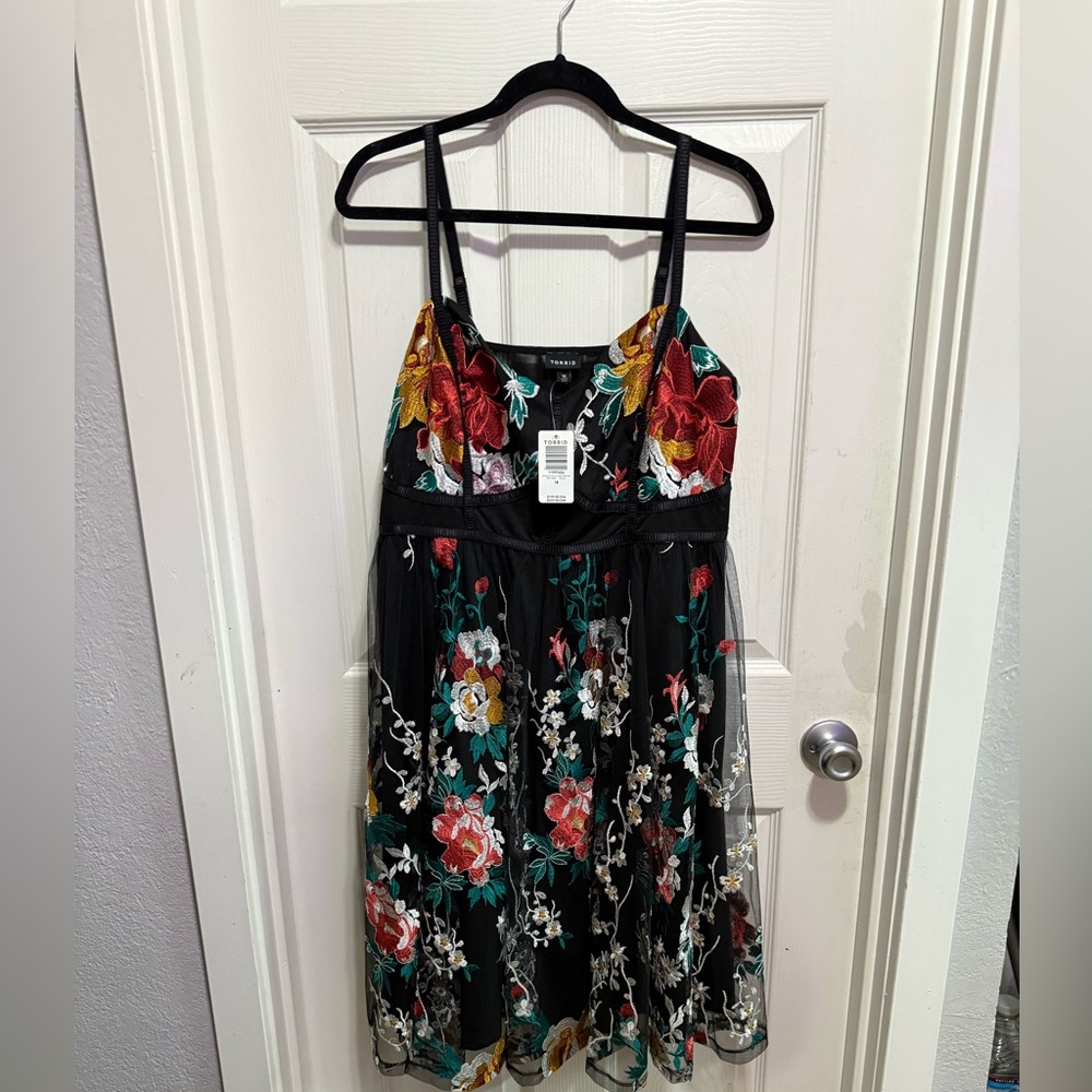 Torrid Black Dress with Colorful Floral Embroidery
